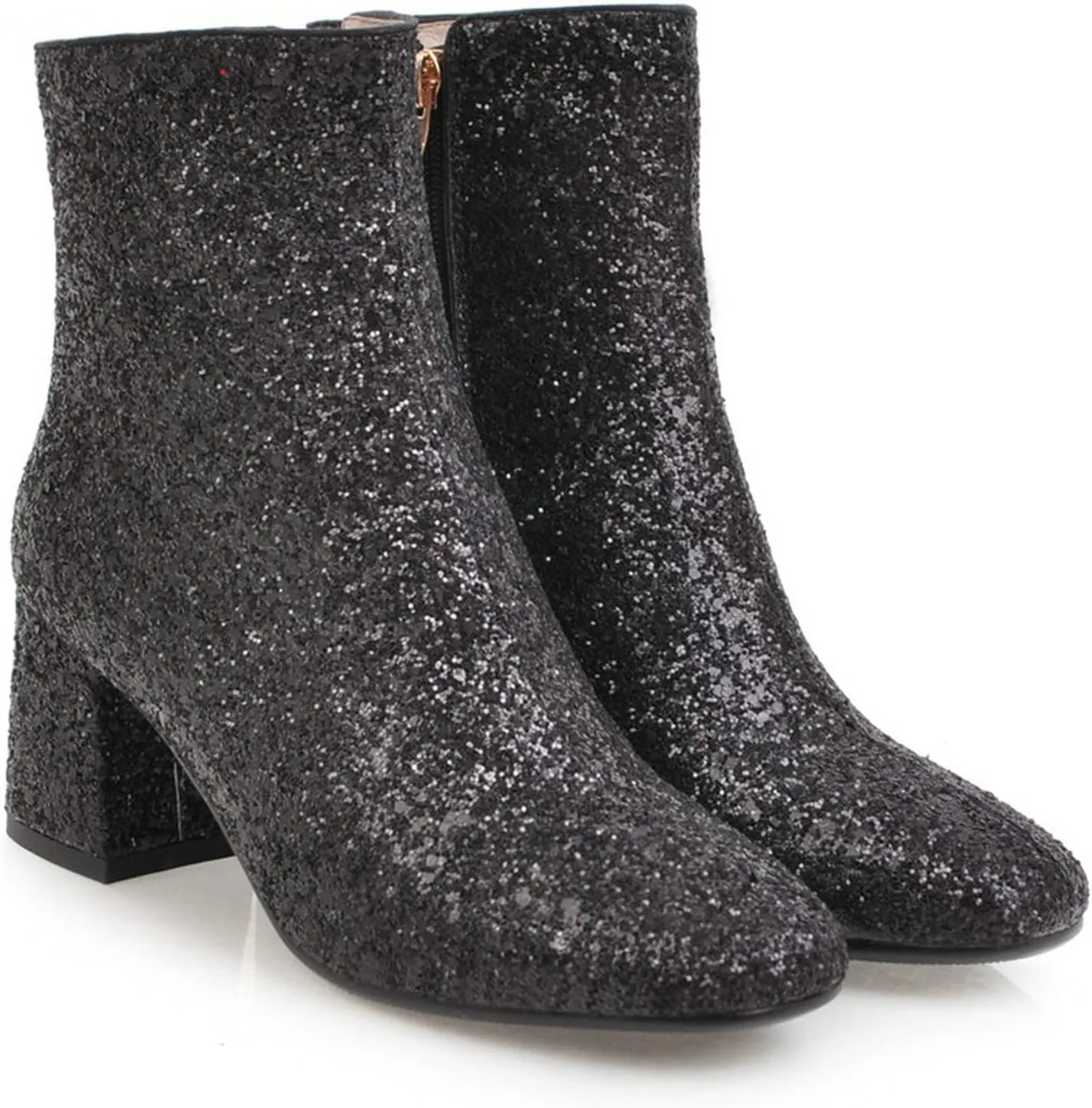 FIFSY Women Sparkly Ankle Boots Sequin Glitter Booties Chunky High Heels
