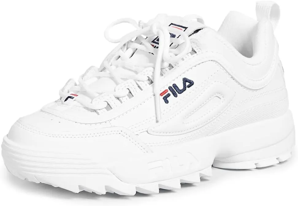 Fila Women's Disruptor II Premium Comfortable Sneakers, White/Navy/Red, 10