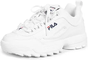 Fila Women's Disruptor II Premium Comfortable Sneakers, White/Navy/Red, 10