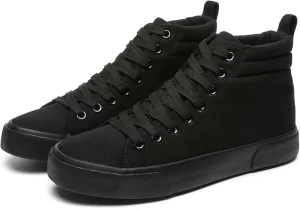 FINIWOR Womens High top Sneakers Canvas Shoes Lace up Black Sneakers Casual Shoes for Women