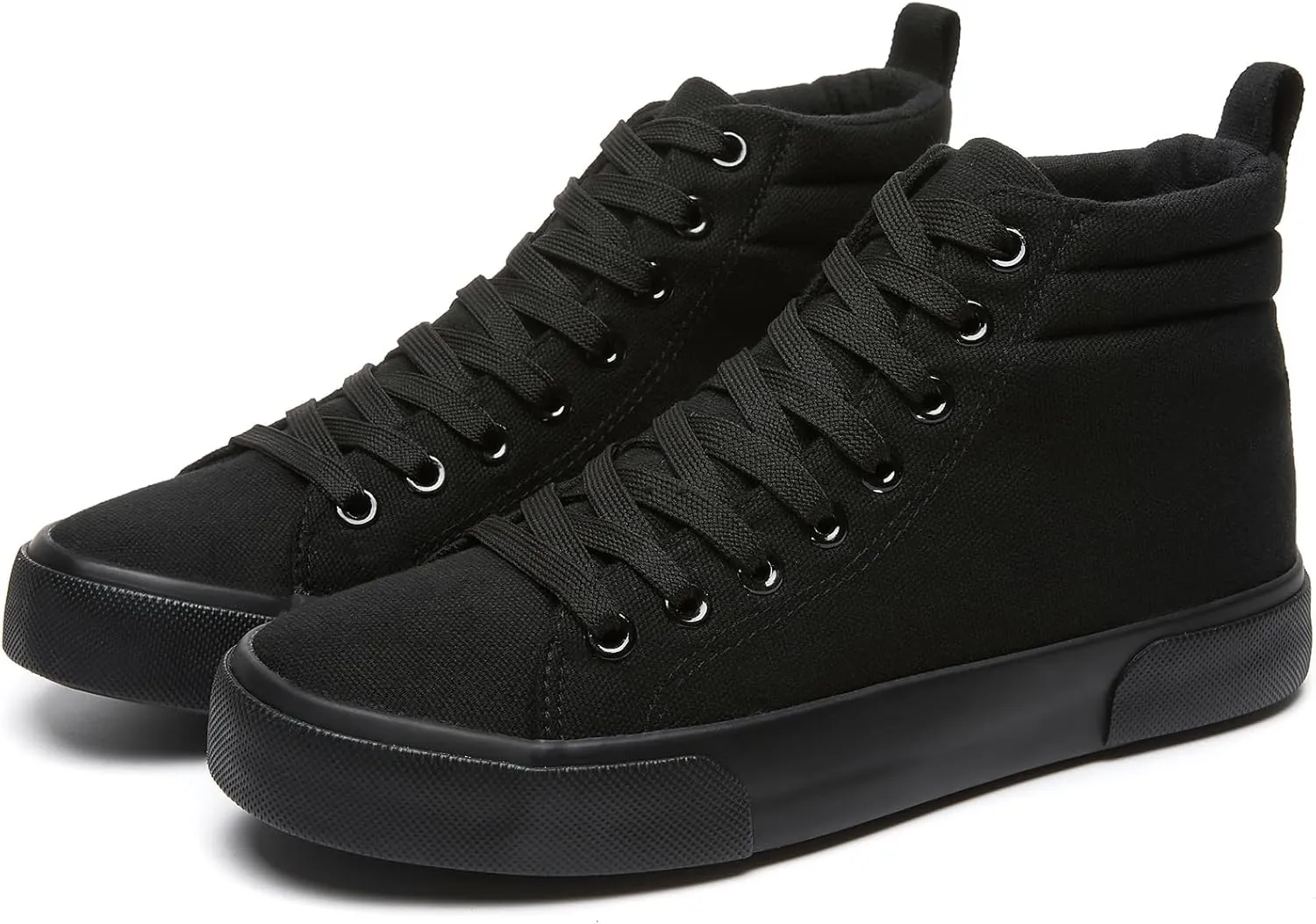 FINIWOR Womens High top Sneakers Canvas Shoes Lace up Black Sneakers Casual Shoes for Women