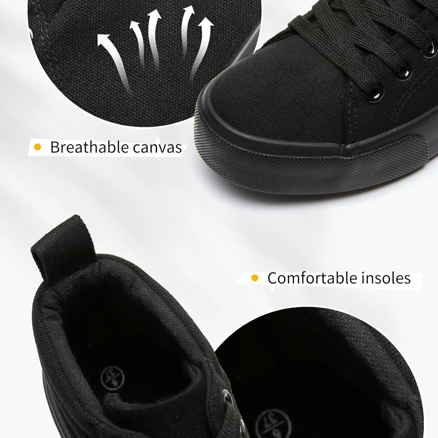 FINIWOR Womens High top Sneakers Canvas Shoes Lace up Black Sneakers Casual Shoes for Women