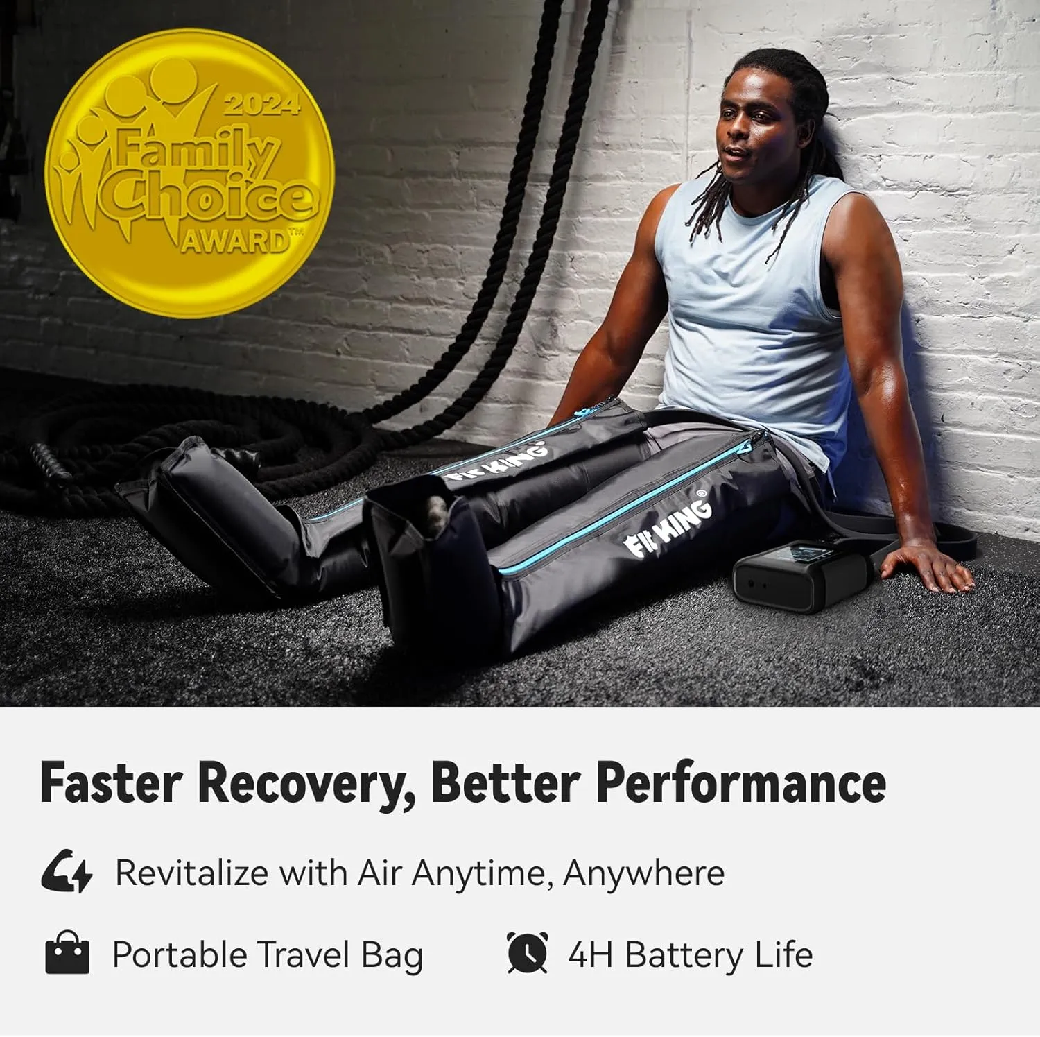 FIT KING Professional Air Compression Recovery System, Cordless Rechargeable Full Leg Massager Recovery Boots, Compression Device for Fast Recovery & Blood Circulation, FSA HSA Approved (Small)