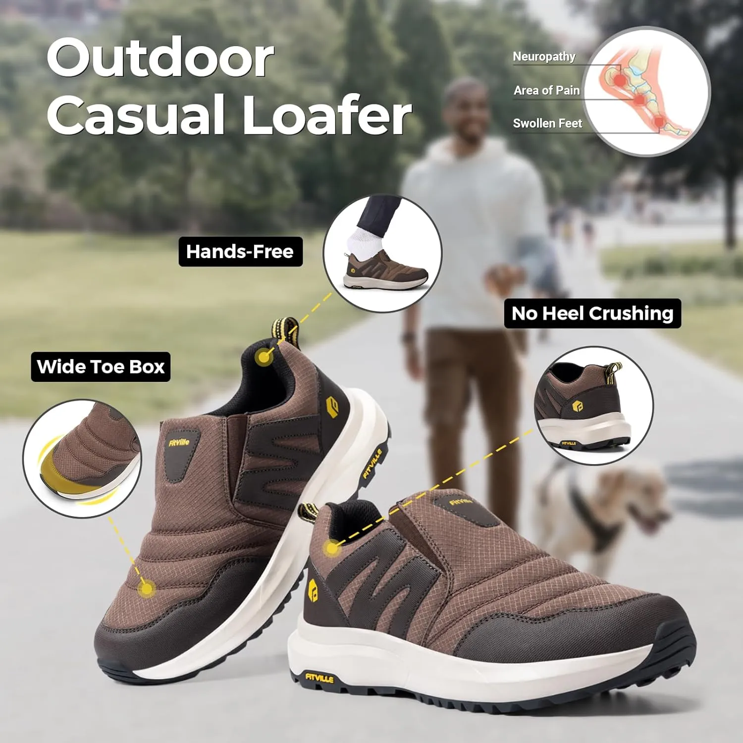 FitVille Men's Wide Trails Hiking Shoes for Men, Slip on Walking Shoes Trekking Hiking Sneakers with Arch Support