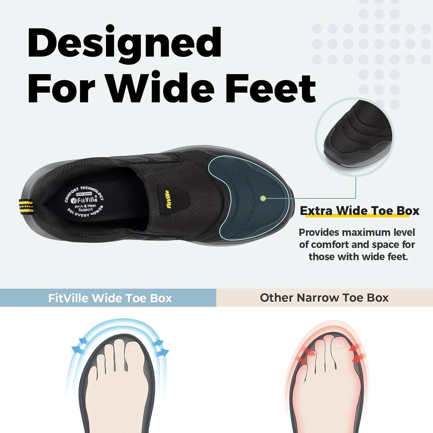 FitVille Men's Wide Trails Hiking Shoes for Men, Slip on Walking Shoes Trekking Hiking Sneakers with Arch Support