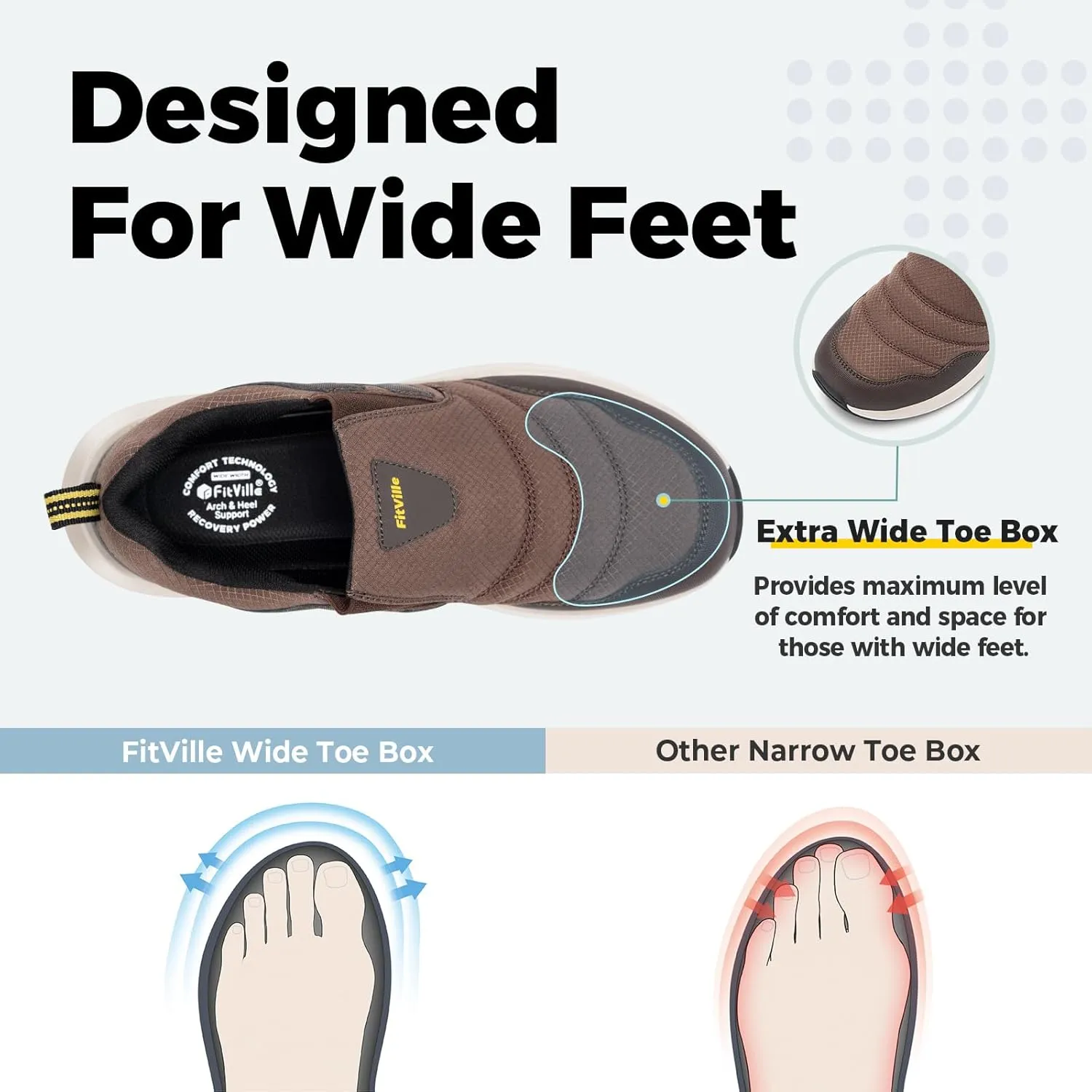 FitVille Men's Wide Trails Hiking Shoes for Men, Slip on Walking Shoes Trekking Hiking Sneakers with Arch Support