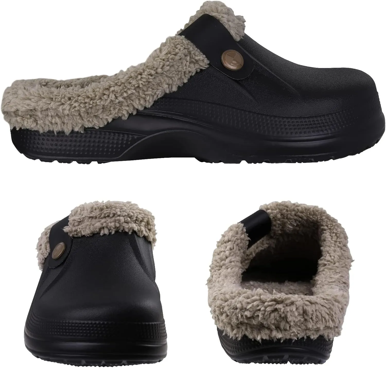 Fleece Lined Clogs Fur Fuzzy Fluffy Waterproof Slippers Women Men Winter Garden Shoes Warm House Slippers Indoor Outdoor Mules
