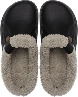 Fleece Lined Clogs Fur Fuzzy Fluffy Waterproof Slippers Women Men Winter Garden Shoes Warm House Slippers Indoor Outdoor Mules