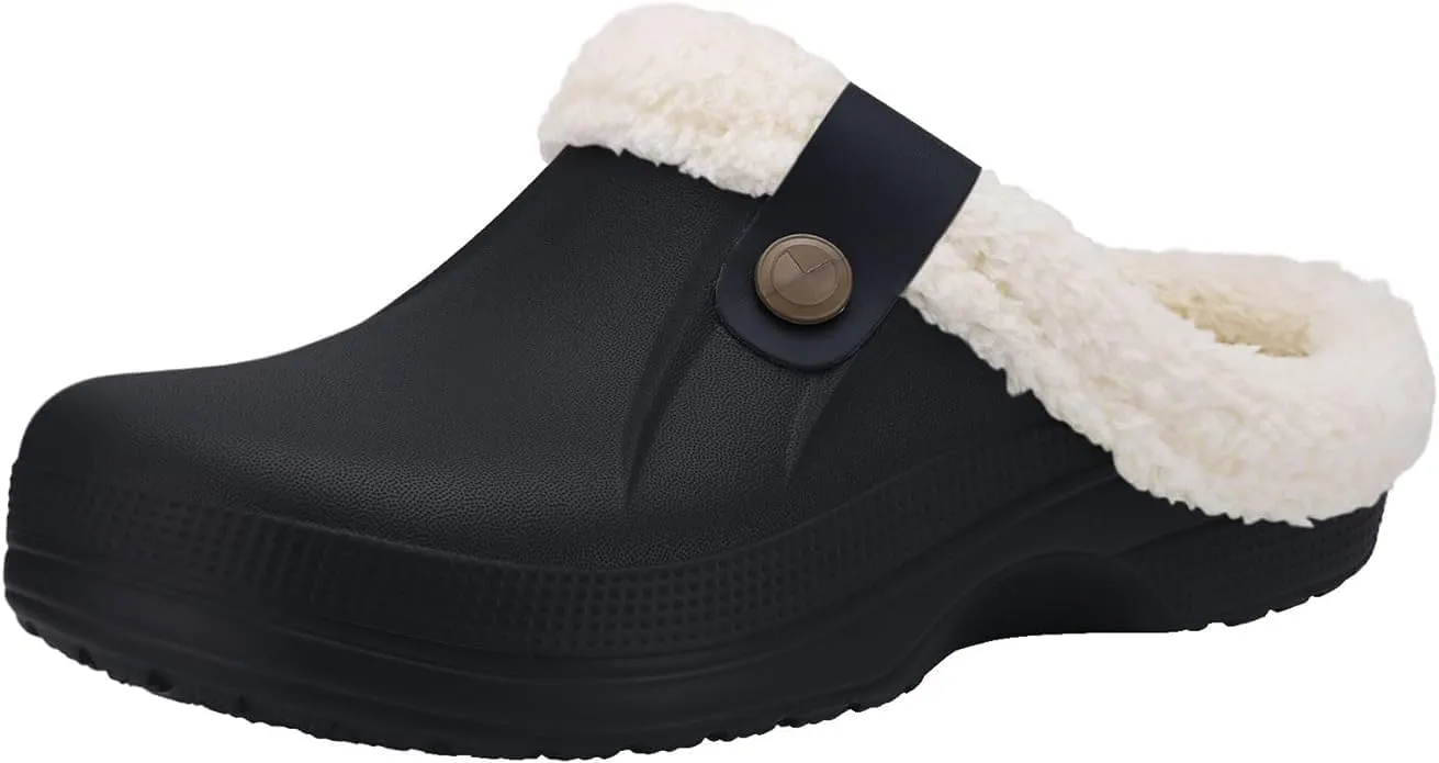 Fleece Lined Clogs Fur Fuzzy Fluffy Waterproof Slippers Women Men Winter Garden Shoes Warm House Slippers Indoor Outdoor Mules