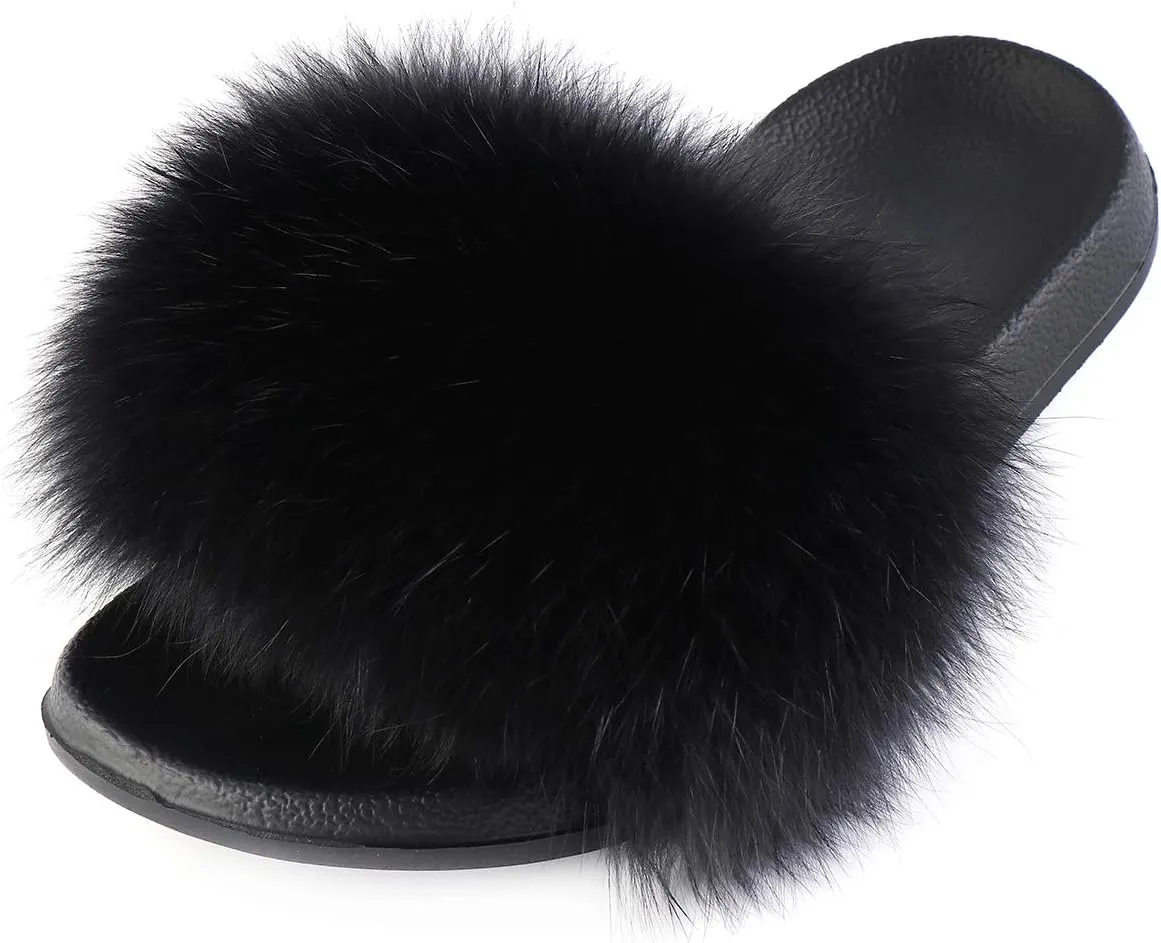 FOLOBE Women Fuzzy Slides Fur Feather Sandals Fur Slips Fur Slippers Fluffy Slides Outdoor House Slides Shoes Fuzzy Slippers Fluffy Sandals slip on fur slippers