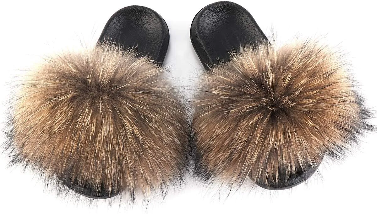 FOLOBE Women Fuzzy Slides Fur Feather Sandals Fur Slips Fur Slippers Fluffy Slides Outdoor House Slides Shoes Fuzzy Slippers Fluffy Sandals slip on fur slippers