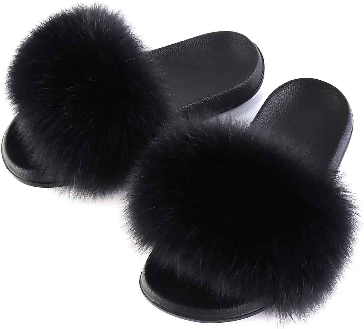 FOLOBE Women Fuzzy Slides Fur Feather Sandals Fur Slips Fur Slippers Fluffy Slides Outdoor House Slides Shoes Fuzzy Slippers Fluffy Sandals slip on fur slippers