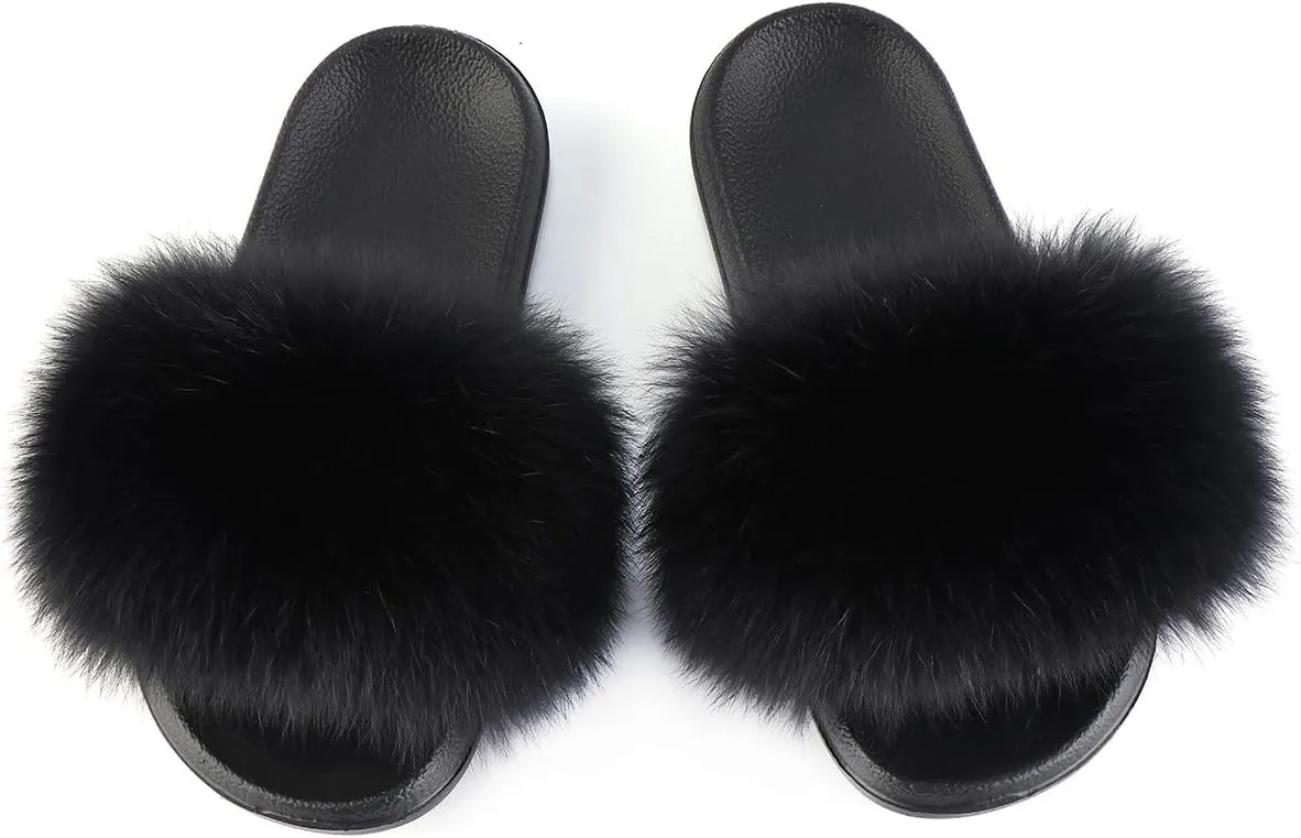 FOLOBE Women Fuzzy Slides Fur Feather Sandals Fur Slips Fur Slippers Fluffy Slides Outdoor House Slides Shoes Fuzzy Slippers Fluffy Sandals slip on fur slippers
