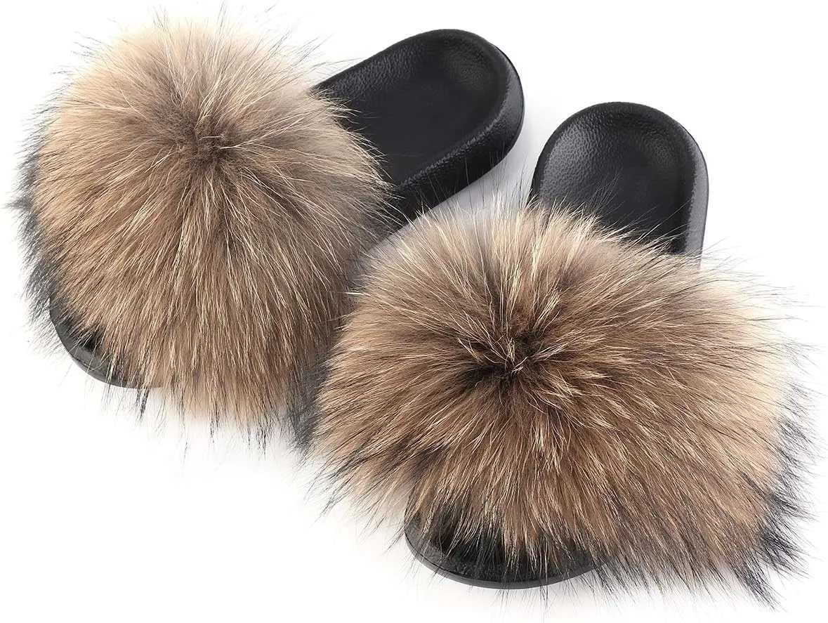 FOLOBE Women Fuzzy Slides Fur Feather Sandals Fur Slips Fur Slippers Fluffy Slides Outdoor House Slides Shoes Fuzzy Slippers Fluffy Sandals slip on fur slippers