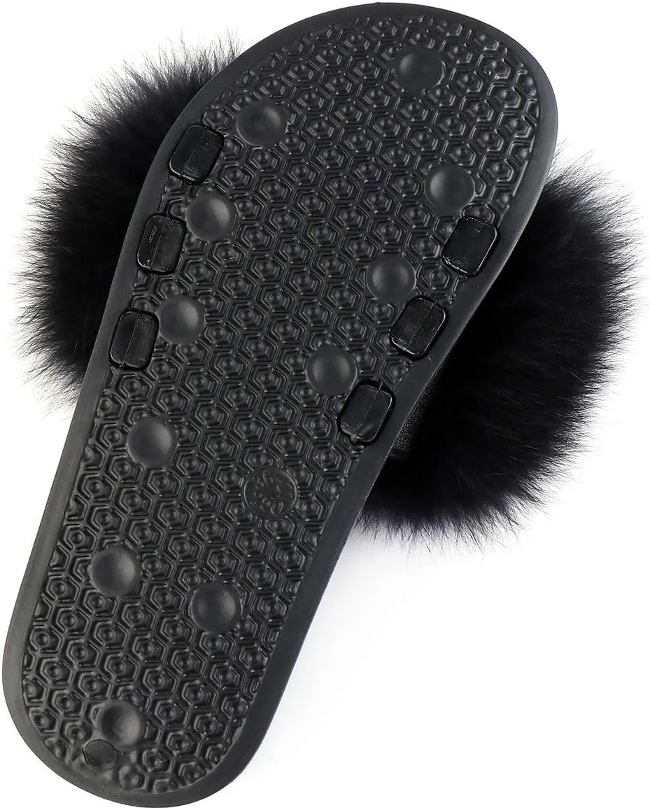 FOLOBE Women Fuzzy Slides Fur Feather Sandals Fur Slips Fur Slippers Fluffy Slides Outdoor House Slides Shoes Fuzzy Slippers Fluffy Sandals slip on fur slippers