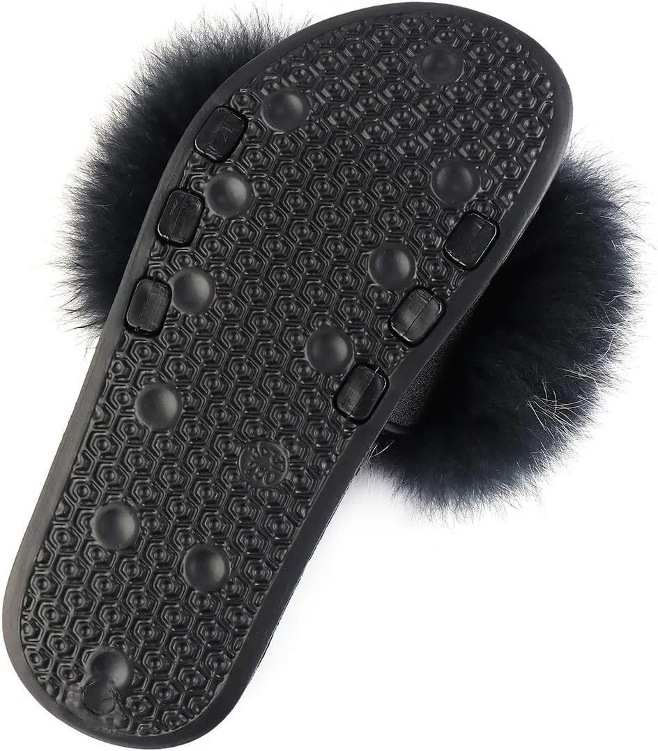 FOLOBE Women Fuzzy Slides Fur Feather Sandals Fur Slips Fur Slippers Fluffy Slides Outdoor House Slides Shoes Fuzzy Slippers Fluffy Sandals slip on fur slippers