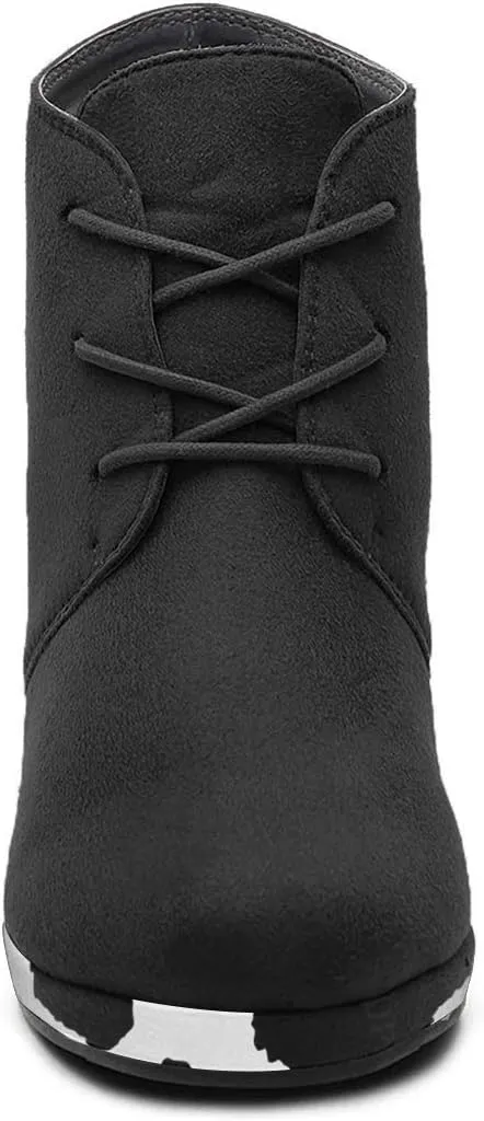FOWT Wedge Round Closed Toe Ankle Boots for Women Lace-up High Heel Platform Short Booties Faux Suede Pumps Elegant Retro Fall Winter Shoes for Ladies Party Daily Wear Full Size 4-15 M US