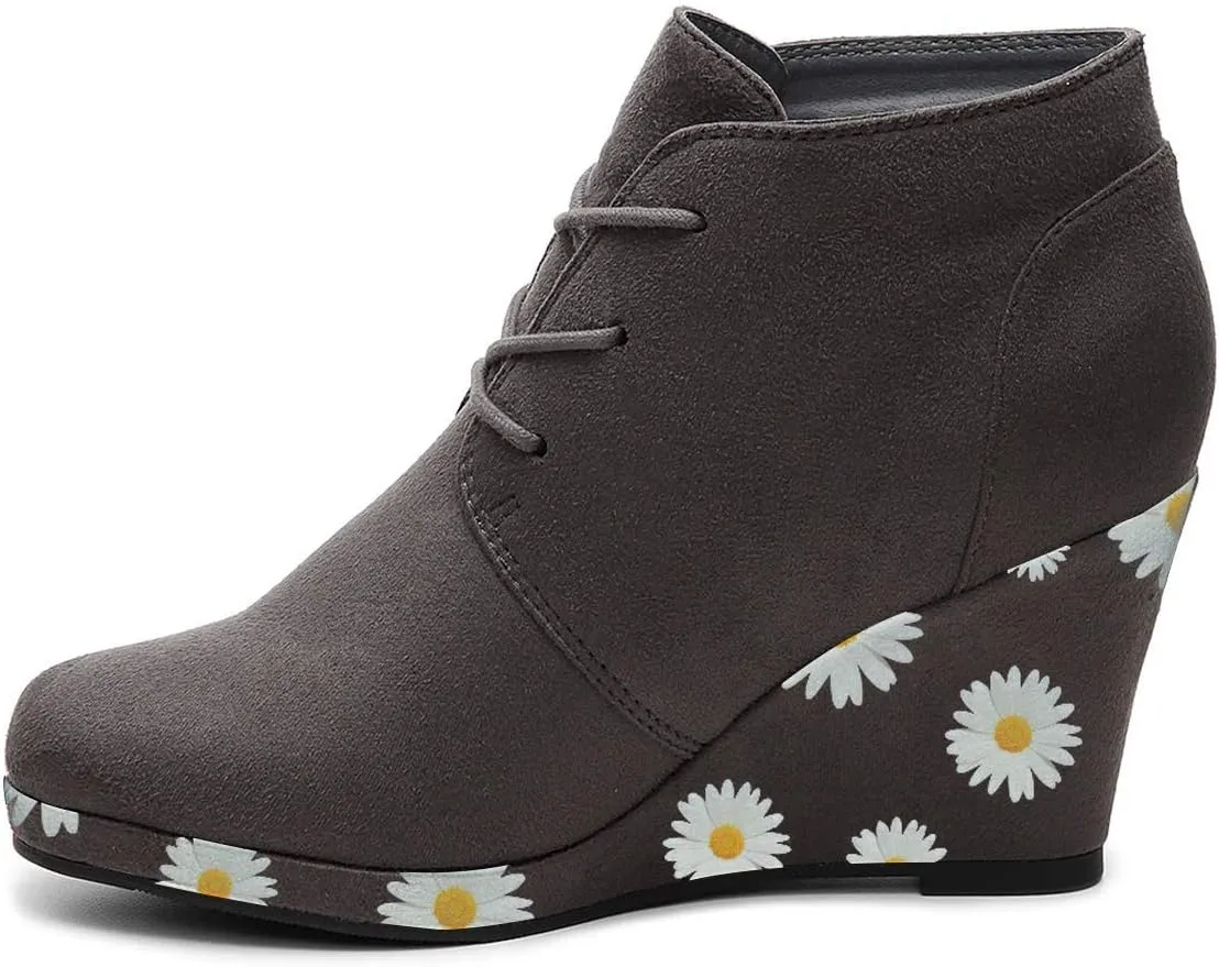 FOWT Wedge Round Closed Toe Ankle Boots for Women Lace-up High Heel Platform Short Booties Faux Suede Pumps Elegant Retro Fall Winter Shoes for Ladies Party Daily Wear Full Size 4-15 M US