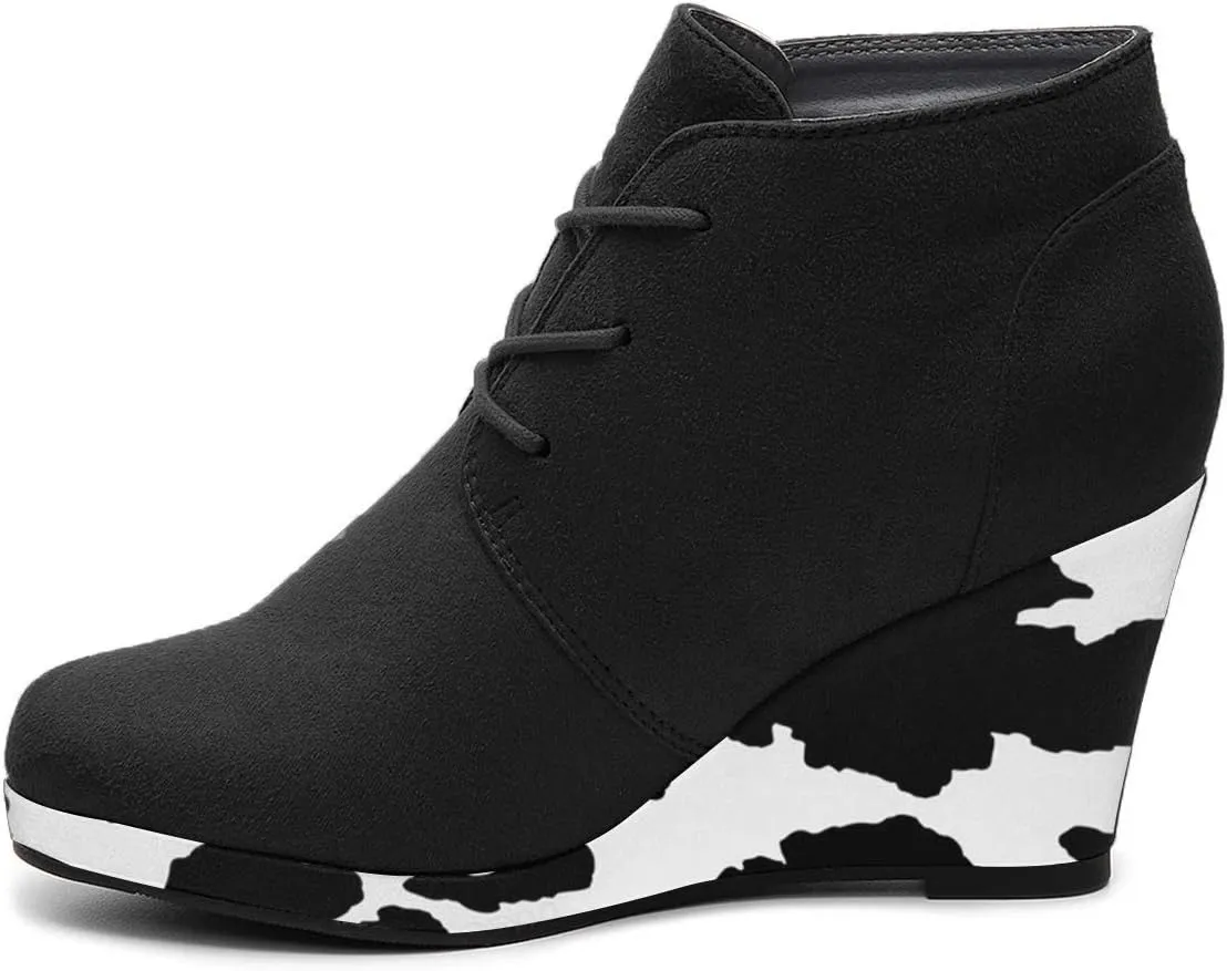 FOWT Wedge Round Closed Toe Ankle Boots for Women Lace-up High Heel Platform Short Booties Faux Suede Pumps Elegant Retro Fall Winter Shoes for Ladies Party Daily Wear Full Size 4-15 M US
