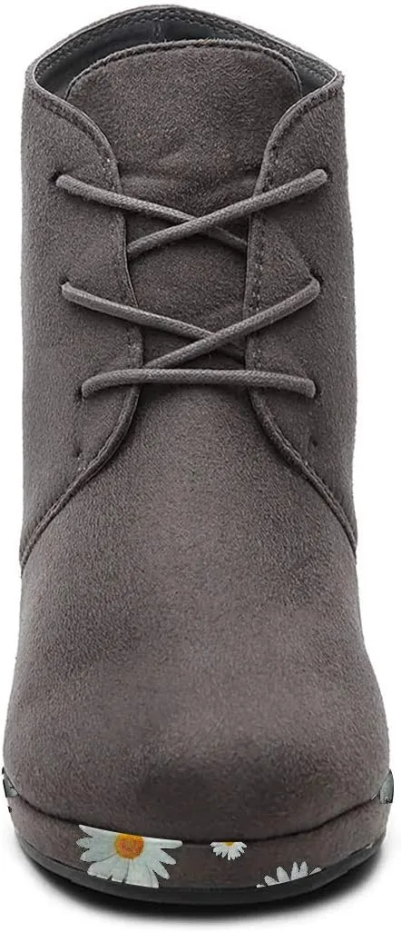 FOWT Wedge Round Closed Toe Ankle Boots for Women Lace-up High Heel Platform Short Booties Faux Suede Pumps Elegant Retro Fall Winter Shoes for Ladies Party Daily Wear Full Size 4-15 M US