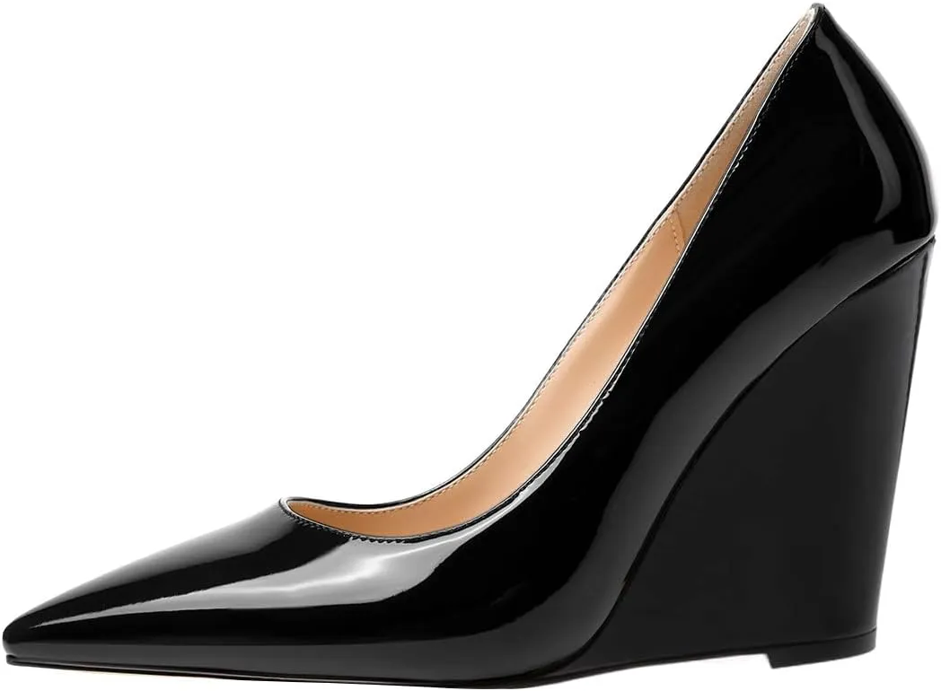 FOWT Women Pointed Toe Slip on Pumps Stable Wedge High Heels Party Evening Club Shoes Size 4-16 US