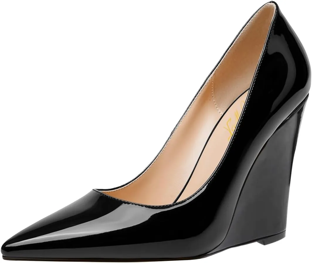 FOWT Women Pointed Toe Slip on Pumps Stable Wedge High Heels Party Evening Club Shoes Size 4-16 US