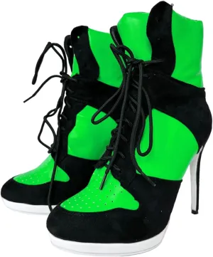 Frankie Hsu Stiletto Sport Basketball High Heeled Ankle Boots, Black Suede Classic White Sneaker Bootie, Big Size Fashion Designer Shoes For Women Men