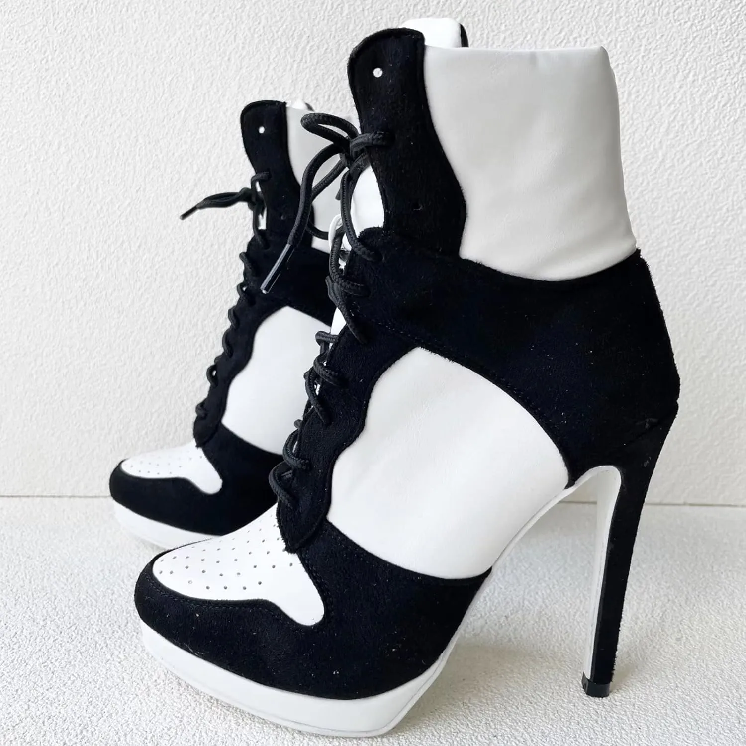 Frankie Hsu Stiletto Sport Basketball High Heeled Ankle Boots, Black Suede Classic White Sneaker Bootie, Big Size Fashion Designer Shoes For Women Men
