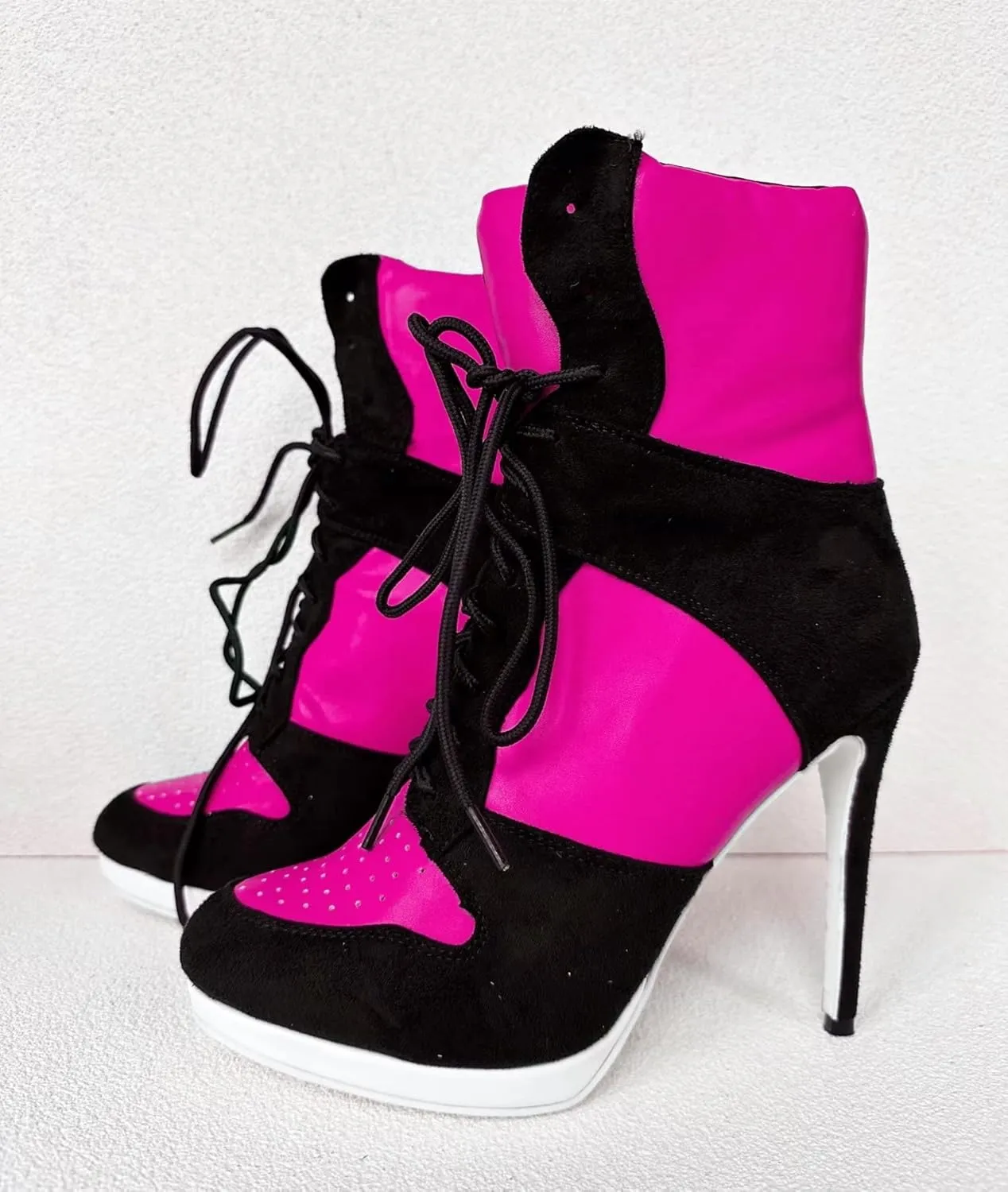 Frankie Hsu Stiletto Sport Basketball High Heeled Ankle Boots, Black Suede Classic White Sneaker Bootie, Big Size Fashion Designer Shoes For Women Men