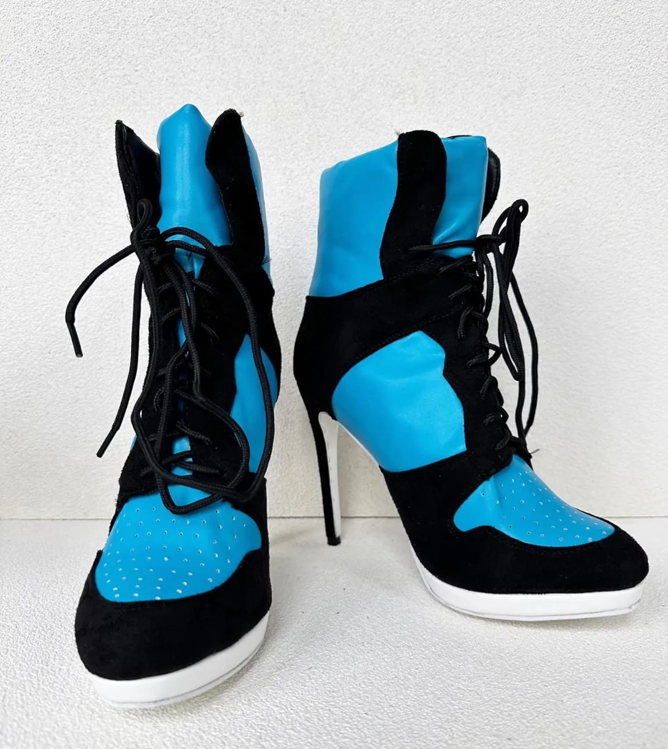 Frankie Hsu Stiletto Sport Basketball High Heeled Ankle Boots, Black Suede Classic White Sneaker Bootie, Big Size Fashion Designer Shoes For Women Men
