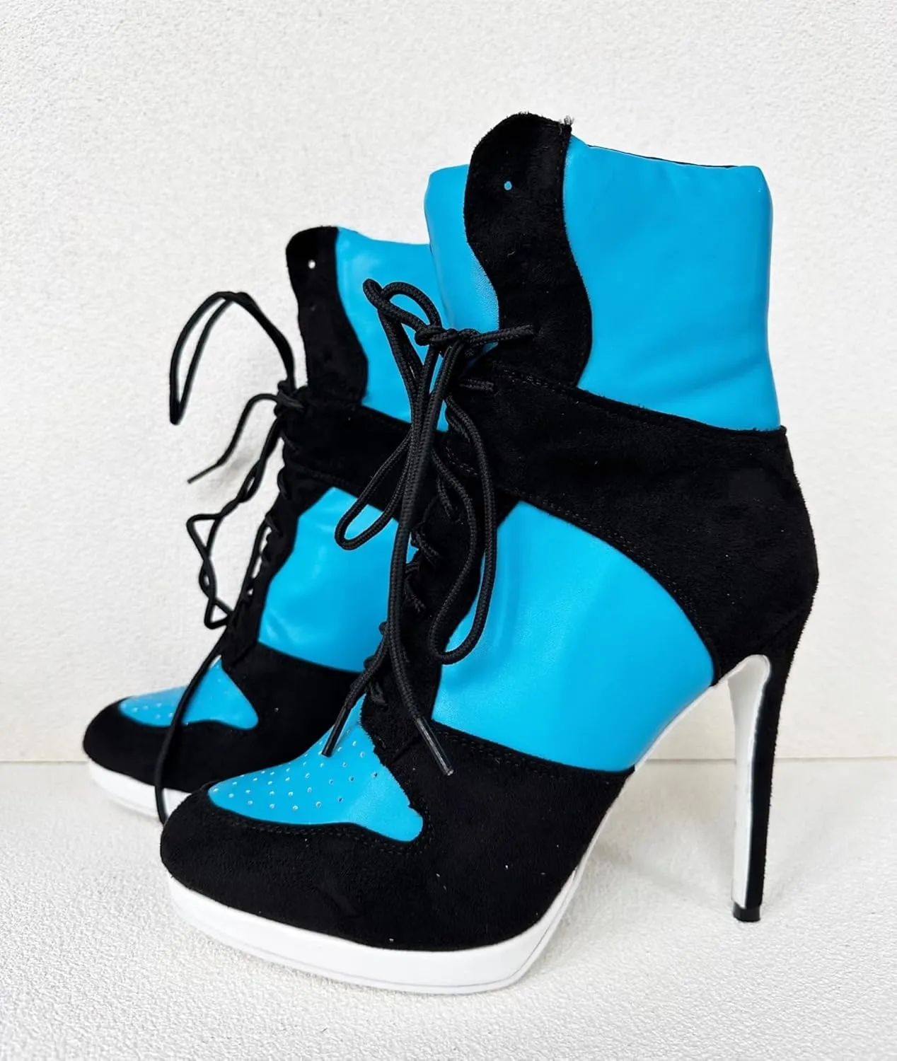 Frankie Hsu Stiletto Sport Basketball High Heeled Ankle Boots, Black Suede Classic White Sneaker Bootie, Big Size Fashion Designer Shoes For Women Men