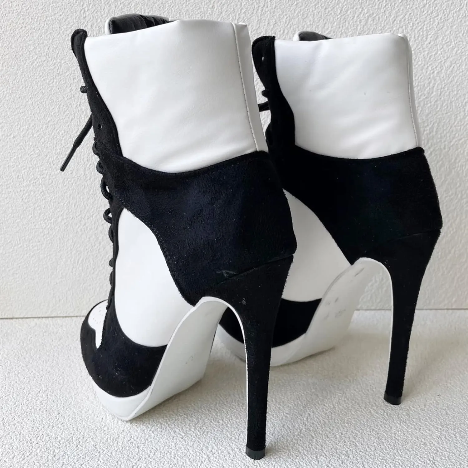 Frankie Hsu Stiletto Sport Basketball High Heeled Ankle Boots, Black Suede Classic White Sneaker Bootie, Big Size Fashion Designer Shoes For Women Men
