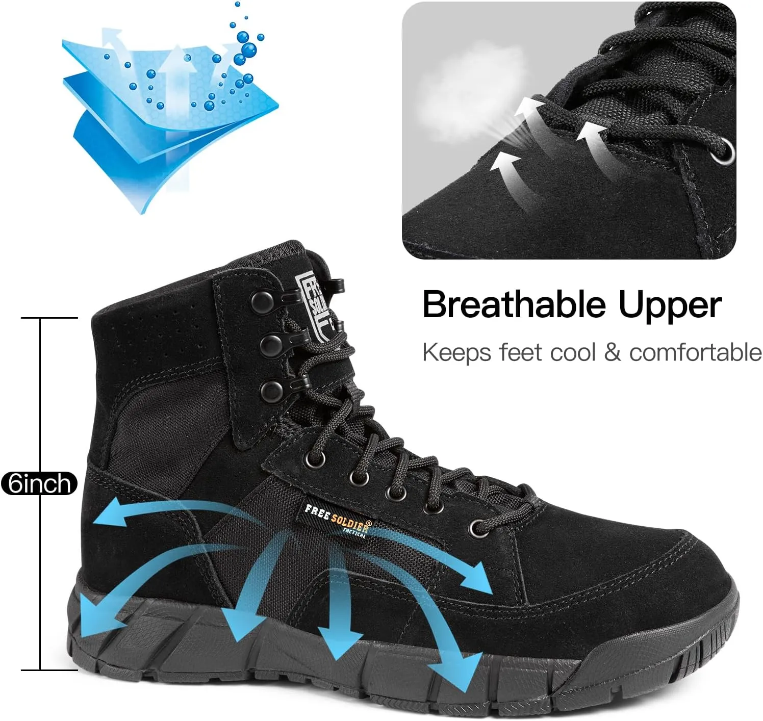 FREE SOLDIER Waterproof Hiking Work Boots Men's Tactical Boots 6 Inches Lightweight Military Boots Breathable Desert Boots