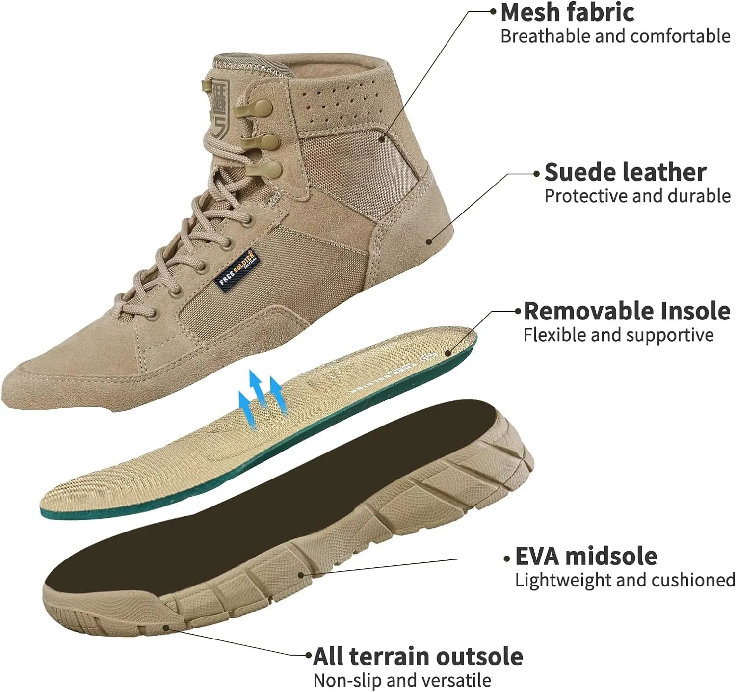 FREE SOLDIER Waterproof Hiking Work Boots Men's Tactical Boots 6 Inches Lightweight Military Boots Breathable Desert Boots