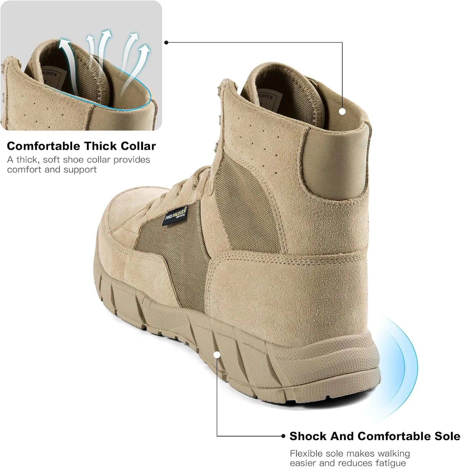 FREE SOLDIER Waterproof Hiking Work Boots Men's Tactical Boots 6 Inches Lightweight Military Boots Breathable Desert Boots
