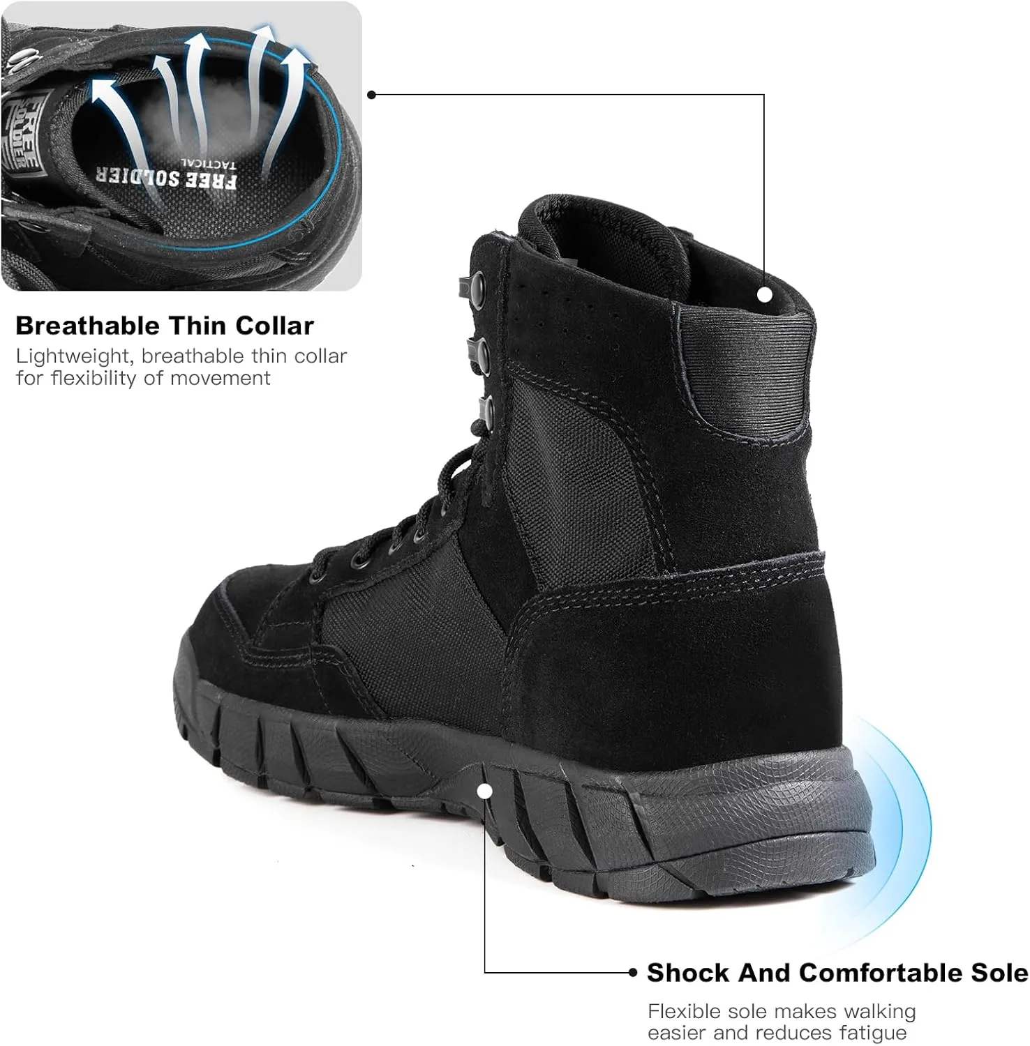 FREE SOLDIER Waterproof Hiking Work Boots Men's Tactical Boots 6 Inches Lightweight Military Boots Breathable Desert Boots