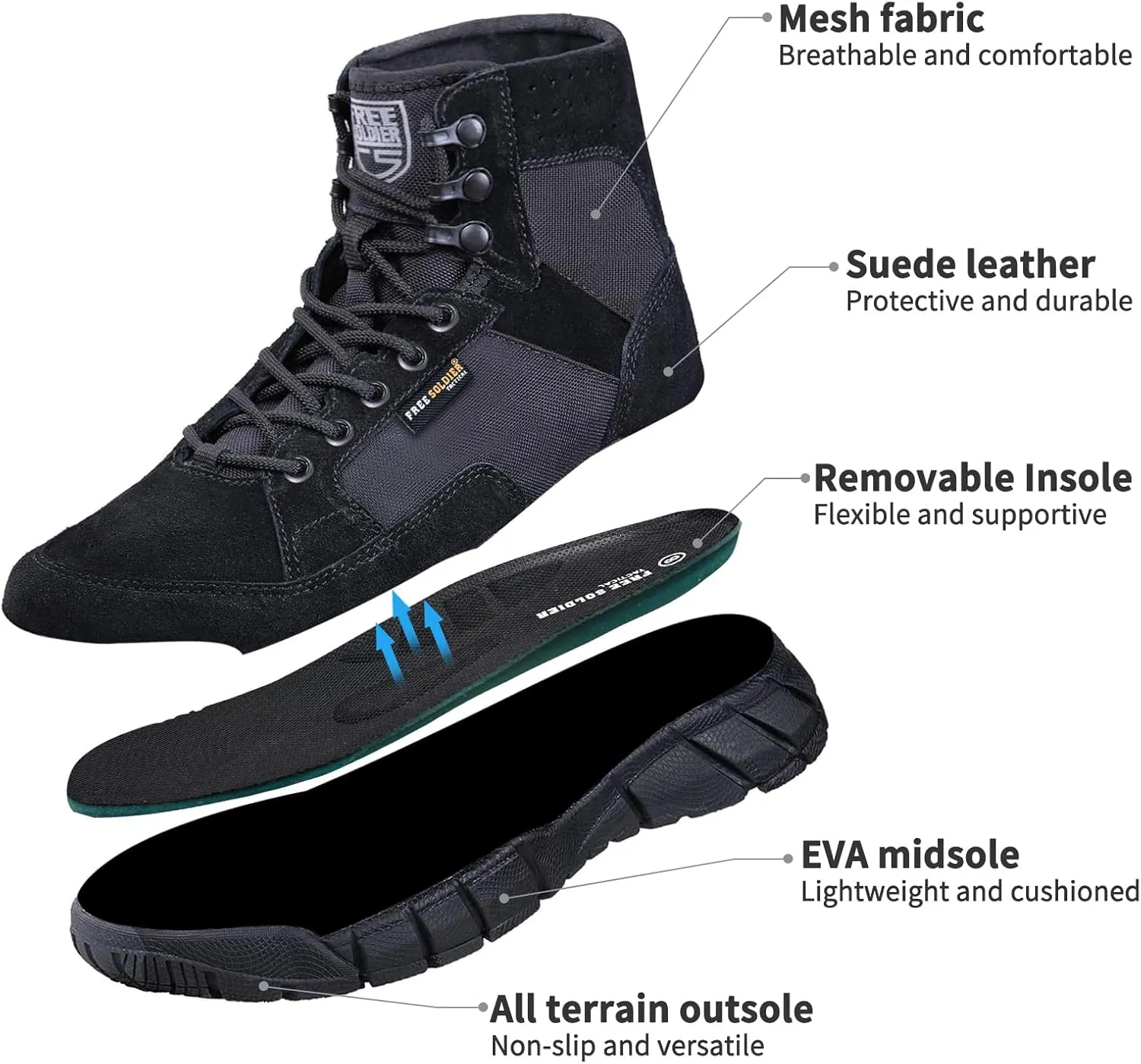 FREE SOLDIER Waterproof Hiking Work Boots Men's Tactical Boots 6 Inches Lightweight Military Boots Breathable Desert Boots