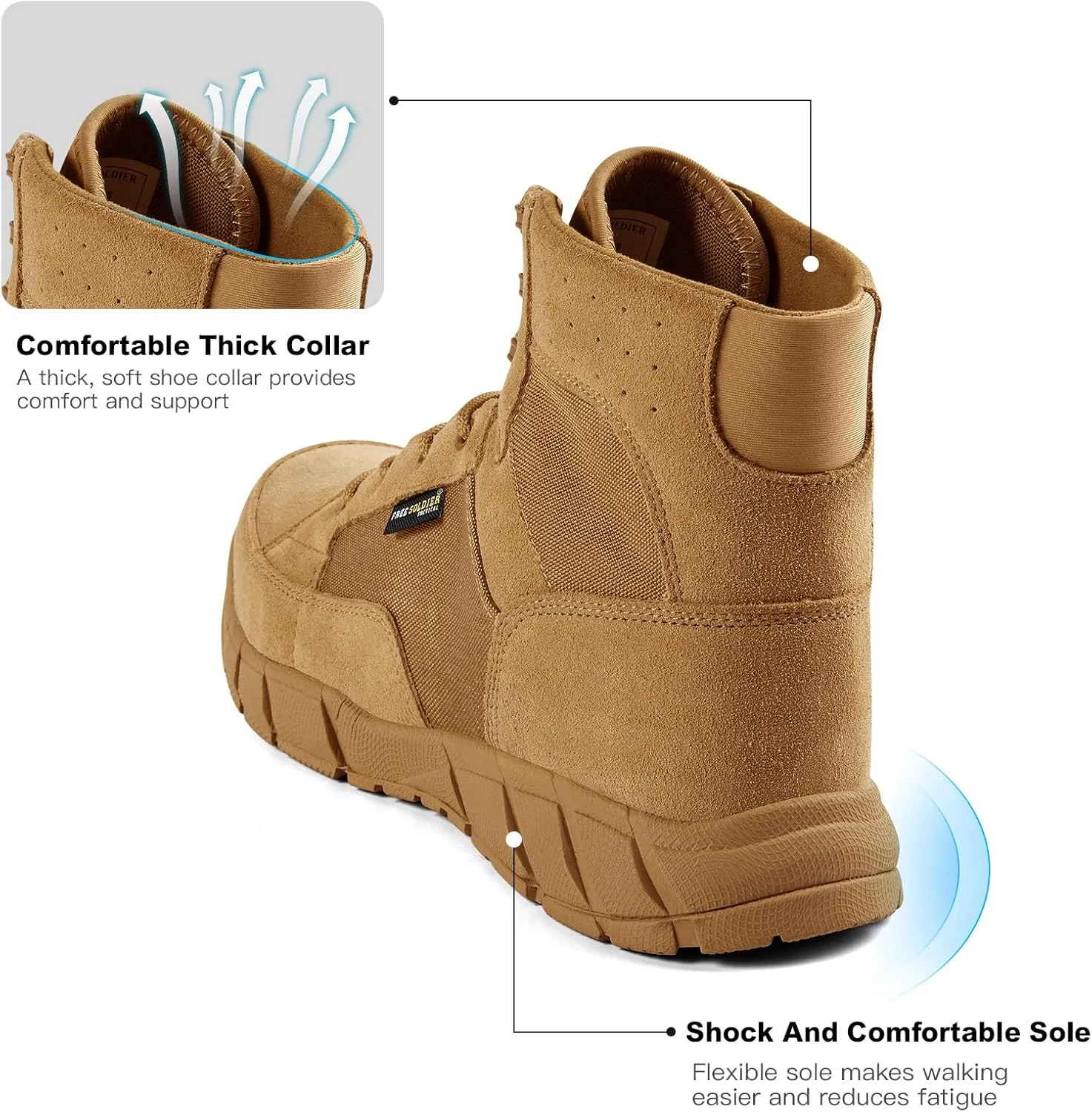 FREE SOLDIER Waterproof Hiking Work Boots Men's Tactical Boots 6 Inches Lightweight Military Boots Breathable Desert Boots