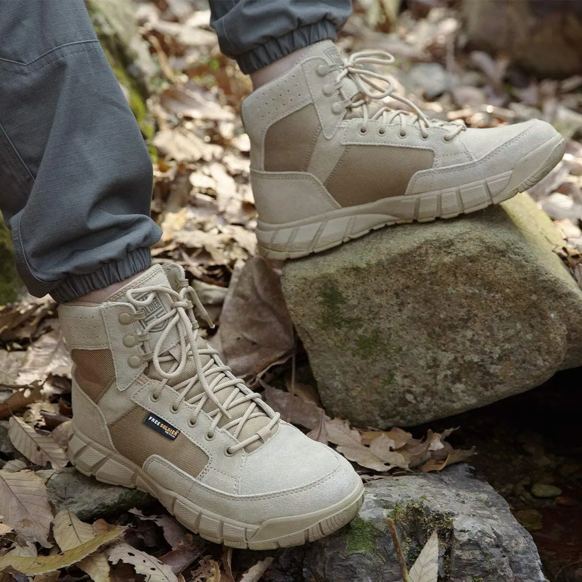 FREE SOLDIER Waterproof Hiking Work Boots Men's Tactical Boots 6 Inches Lightweight Military Boots Breathable Desert Boots