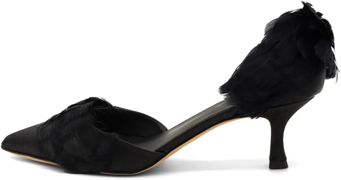 FSJ Women D'Orsay Kitten Low Heels Pumps Closed Pointed Toe Comfort Slip-On Feather Sandals Ladies Work Party Satin Dress Shoes Size 4-16 US