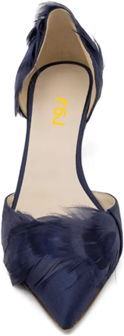 FSJ Women D'Orsay Kitten Low Heels Pumps Closed Pointed Toe Comfort Slip-On Feather Sandals Ladies Work Party Satin Dress Shoes Size 4-16 US