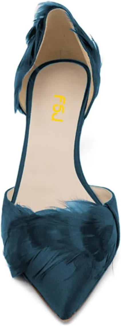 FSJ Women D'Orsay Kitten Low Heels Pumps Closed Pointed Toe Comfort Slip-On Feather Sandals Ladies Work Party Satin Dress Shoes Size 4-16 US