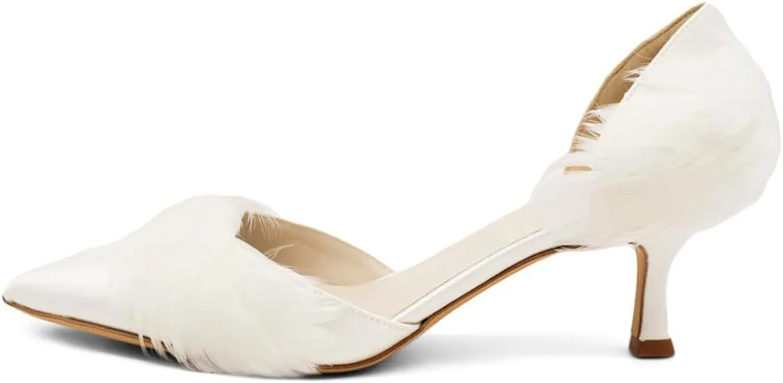 FSJ Women D'Orsay Kitten Low Heels Pumps Closed Pointed Toe Comfort Slip-On Feather Sandals Ladies Work Party Satin Dress Shoes Size 4-16 US