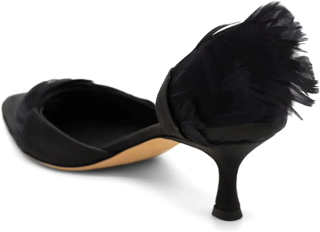 FSJ Women D'Orsay Kitten Low Heels Pumps Closed Pointed Toe Comfort Slip-On Feather Sandals Ladies Work Party Satin Dress Shoes Size 4-16 US