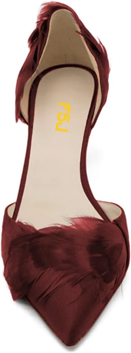 FSJ Women D'Orsay Kitten Low Heels Pumps Closed Pointed Toe Comfort Slip-On Feather Sandals Ladies Work Party Satin Dress Shoes Size 4-16 US