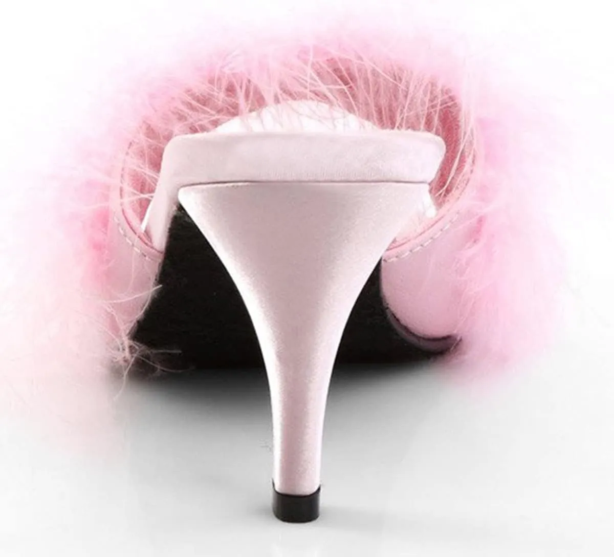 FSJ Women Fashion Feather Fur Fur Kitten Heel Slip On Mules Open Toe Dress Low Heeled Slippers Sandals Slides Outfit Pumps Size 4-15 US