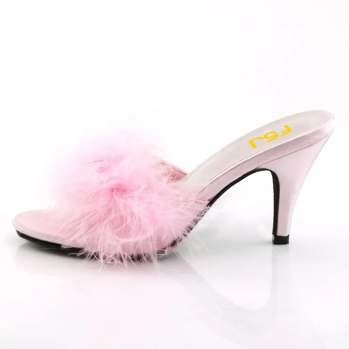 FSJ Women Fashion Feather Fur Fur Kitten Heel Slip On Mules Open Toe Dress Low Heeled Slippers Sandals Slides Outfit Pumps Size 4-15 US