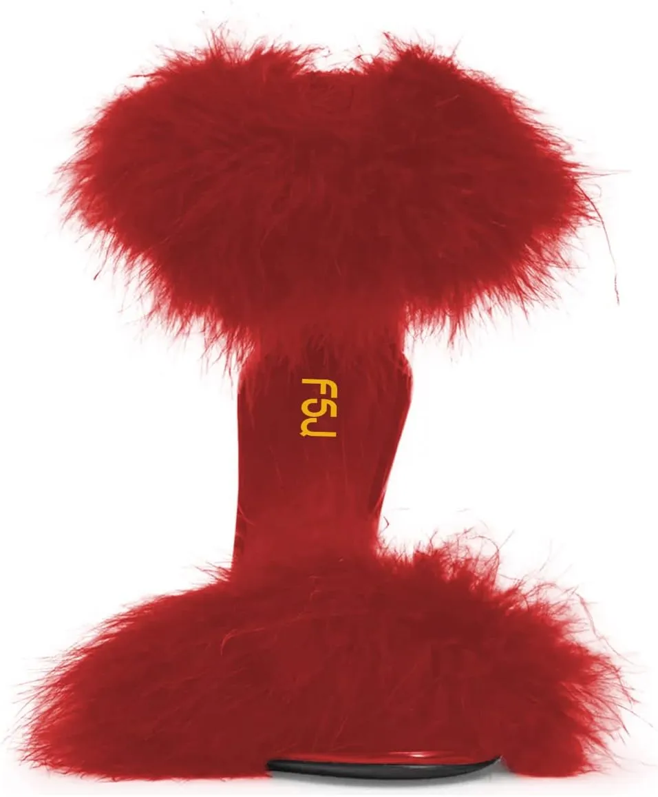 FSJ Women Fur Feather Stiletto High Heels, Fur Sandals with Open Toe Back Zipper Wedding Dress Party & Evening Shoes Size 4-15 US