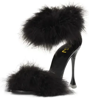 FSJ Women Fur Feather Stiletto High Heels, Fur Sandals with Open Toe Back Zipper Wedding Dress Party & Evening Shoes Size 4-15 US