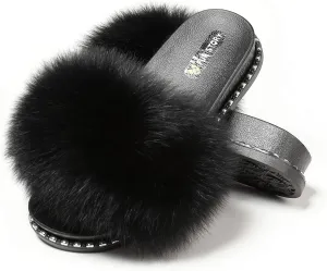 Fur Slippers Furry Fuzzy Slides Platform Sandals Open Toe Fluffy Slides Feather Sandals Fur Slip On Shoes for Women